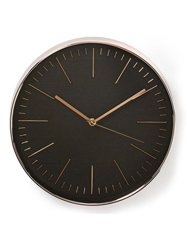 NEDIS CLWA013PC30BK Circular Wall Clock, 30 cm Diameter, Black & Rose Gold