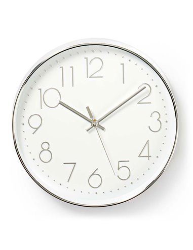 NEDIS CLWA015PC30SR Circular Wall Clock, 30 cm Diameter, White & Silver