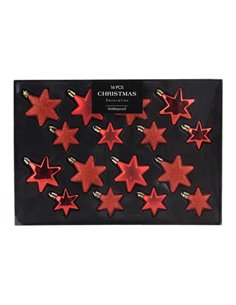Σετ χριστουγεννιάτικα στολίδια-αστέρια 16 τεμαχίων,  3 σχεδίων κόκκινα