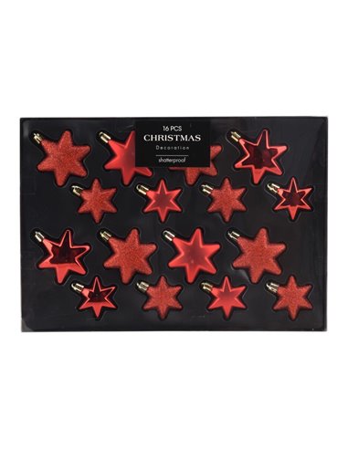 Σετ χριστουγεννιάτικα στολίδια-αστέρια 16 τεμαχίων,  3 σχεδίων κόκκινα