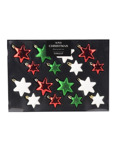 Σετ χριστουγεννιάτικα στολίδια-αστέρια 16 τεμαχίων,  3 σχεδίων παραδοσιακά