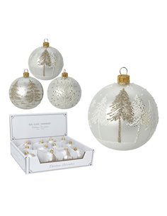 Σετ χριστουγεννιάτικες μπάλες 6 τεμαχίων, ∅10εκ. 3 ειδών λευκές  από φυσητό γυαλί