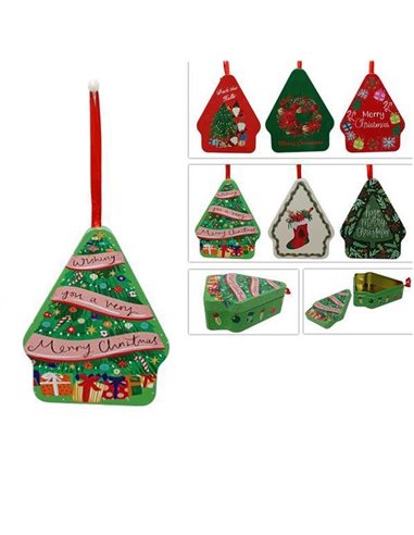 Χριστουγεννιάτικο στολίδια-κουτιά δεντράκια Υ10,5x4x8,5εκ. μεταλλικά κοκτέηλ 6 σχέδια