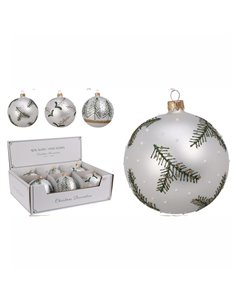 Σετ χριστουγεννιάτικες μπάλες 6 τεμαχίων, ∅10εκ. 3 ειδών ασημένιες από φυσητό γυαλί