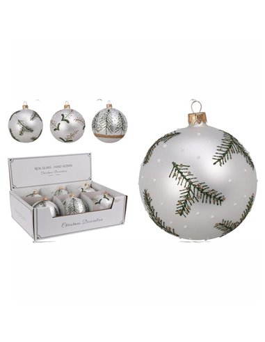 Σετ χριστουγεννιάτικες μπάλες 6 τεμαχίων, ∅10εκ. 3 ειδών ασημένιες από φυσητό γυαλί