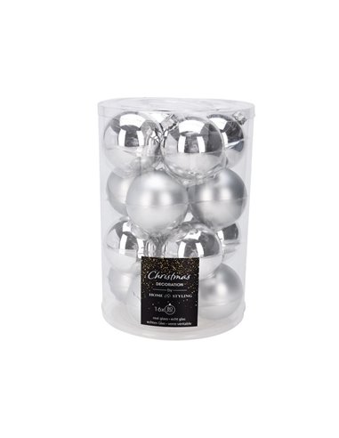 Σετ 16 χριστουγεννιάτικες γυάλινες μπάλες ασημί Ø8εκ.