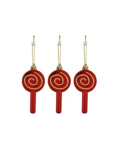 Χριστουγεννιάτικα στολίδια "Γλειφιτζούρια" κόκκινα Υ11x5εκ. σετ 3 τεμαχίων