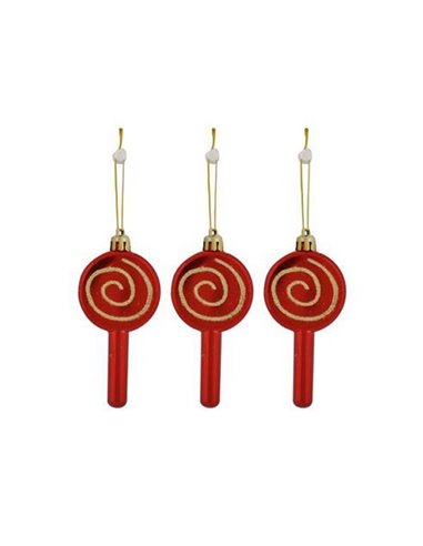 Χριστουγεννιάτικα στολίδια "Γλειφιτζούρια" κόκκινα Υ11x5εκ. σετ 3 τεμαχίων