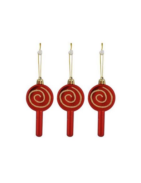 Χριστουγεννιάτικα στολίδια "Γλειφιτζούρια" κόκκινα Υ11x5εκ. σετ 3 τεμαχίων