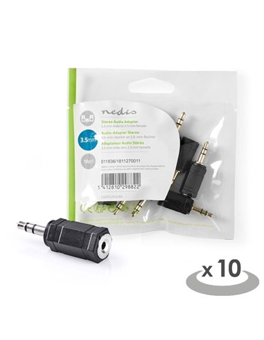 NEDIS CAGP22930BK Stereo Audio Adapter 3.5 mm Male - 2.5 mm Female 10 pieces Bla