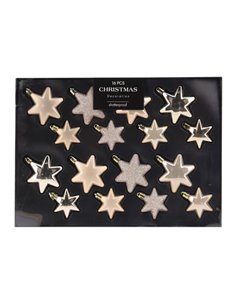 Σετ χριστουγεννιάτικα στολίδια-αστέρια 16 τεμαχίων,  3 σχεδίων κρεμ