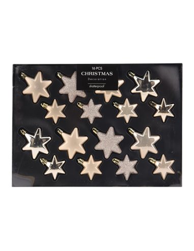 Σετ χριστουγεννιάτικα στολίδια-αστέρια 16 τεμαχίων,  3 σχεδίων κρεμ