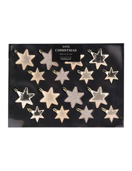 Σετ χριστουγεννιάτικα στολίδια-αστέρια 16 τεμαχίων,  3 σχεδίων κρεμ