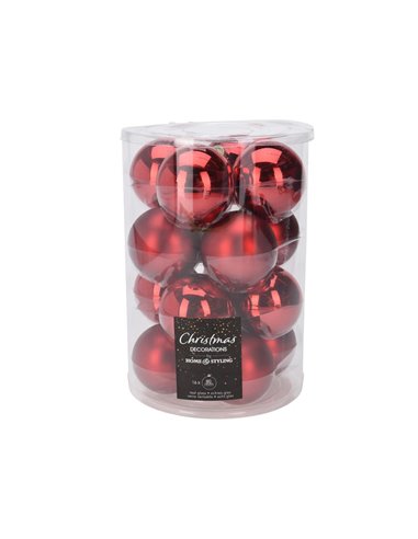 Σετ 16 χριστουγεννιάτικες γυάλινες μπάλες κόκκινες Ø8εκ.