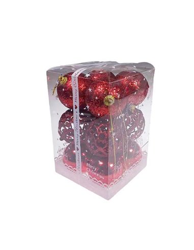 Χριστουγεννιάτικες μπάλες κόκκινες 12τεμ., 3 σχέδια,Ø6εκ.