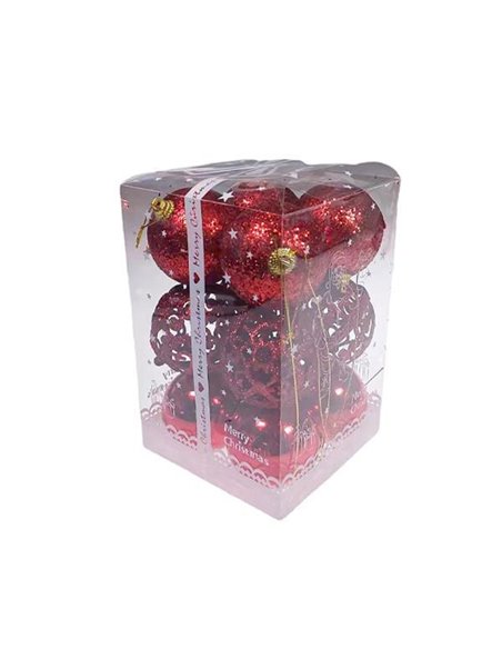 Χριστουγεννιάτικες μπάλες κόκκινες 12τεμ., 3 σχέδια,Ø6εκ.