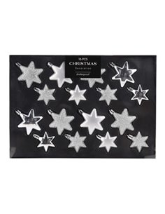 Σετ χριστουγεννιάτικα στολίδια-αστέρια 16 τεμαχίων,  3 σχεδίων ασημί