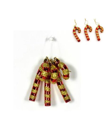 Χριστουγεννιάτικα στολίδια "Γλειφιτζούρια μπαστουνάκια" χρυσά-κόκκινα Υ9x1,8x4,5εκ. σετ 3 τεμαχίων