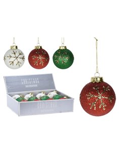 Σετ χριστουγεννιάτικες μπάλες 12 τεμαχίων, ∅8εκ. 3 χρωμάτων  από φυσητό γυαλί