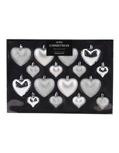 Σετ χριστουγεννιάτικα στολίδια-καρδιές 16 τεμαχίων,  3 σχεδίων ασημί