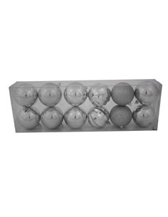 Χριστουγεννιάτικες μπάλες πλαστικές ασημί 12τεμ., Ø8εκ.