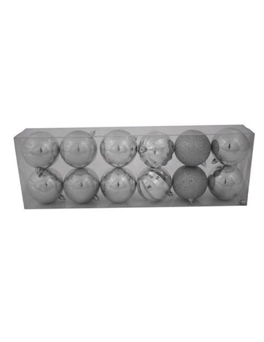 Χριστουγεννιάτικες μπάλες πλαστικές ασημί 12τεμ., Ø8εκ.