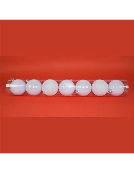 Χριστουγεννιάτικες μπάλες πλαστικές λευκές κοκτέηλ 7τεμ., Ø8εκ.