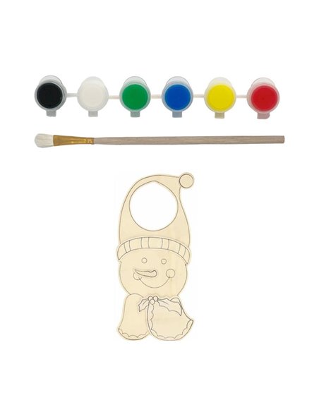 Ξύλινο κρεμαστό σετ ζωγραφικής Υ29x14x2εκ χιονάνθρωπος με 6 νερομπογιές και πινέλο