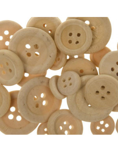 Διακοσμητικά κουμπιά μπεζ ξύλινα 30τεμ, Ø 22mm,Ø 18mm,Ø 7mm
