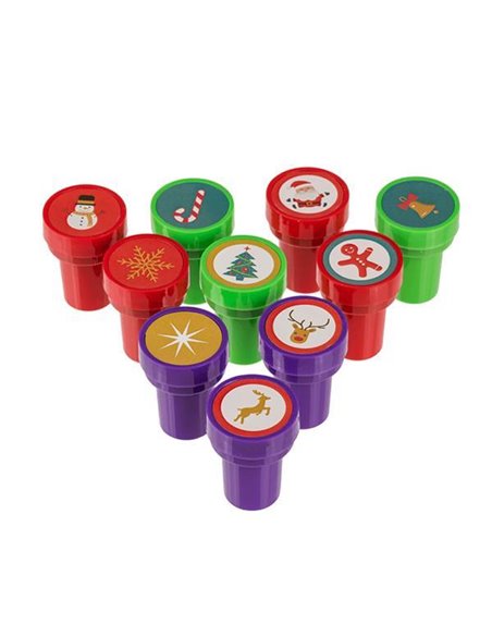 Σφραγίδες χριστουγεννιάτικες πολύχρωμες, σετ 10 τμχ. Ø2,5x3,5εκ.
