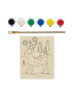 Παζλ ξύλινο - σετ ζωγραφικής Υ15,5x20x5εκ. τάρανδος με 6 νερομπογιές και πινέλο