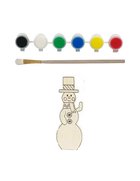 Σετ ζωγραφικής με ξύλινο χιονάνθρωπο Υ23x8x4εκ. και 6 νερομπογιές με πινέλο