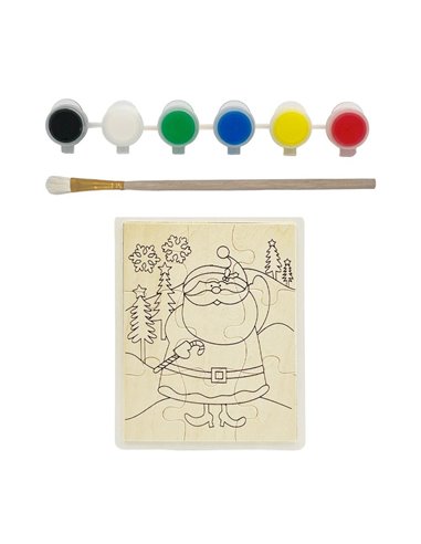 Παζλ ξύλινο - σετ ζωγραφικής Υ15,5x20x5εκ. Άγιος Βασίλης με 6 νερομπογιές και πινέλο