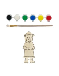 Σετ ζωγραφικής με ξύλινο Άγιο Βασίλη Υ23x8x4εκ. και 6 νερομπογιές με πινέλο