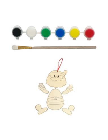 Σετ ζωγραφικής με ξύλινο Άγιο Βασίλη Υ24x22x1,5εκ. και 6 νερομπογιές με πινέλο