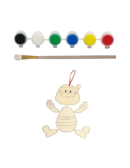 Σετ ζωγραφικής με ξύλινο Άγιο Βασίλη Υ24x22x1,5εκ. και 6 νερομπογιές με πινέλο