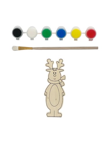 Σετ ζωγραφικής με ξύλινο τάρανδο Υ23x8x4εκ. και 6 νερομπογιές με πινέλο