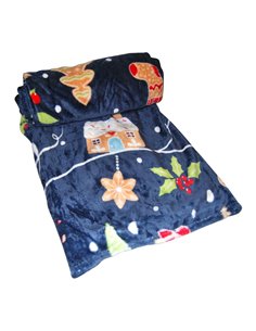 Xριστουγεννιάτικη κουβέρτα fleece, μπλε μονή 150x200εκ.