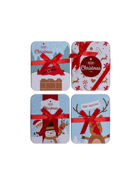 Κουτί δώρου χριστουγεννιάτικο μεταλλικό 12x9x2εκ. κοκτέηλ 4 σχέδια