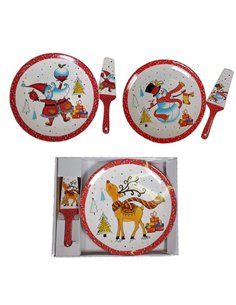 Χριστουγεννιάτικη πιατέλα κεραμική με σπάτουλα Ø27εκ. κοκτέηλ