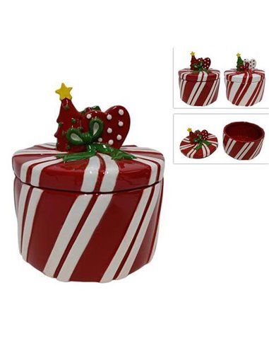Χριστουγεννιάτικο διακοσμητικό κουτί για μπισκότα κεραμικό Υ19xØ16εκ. κοκτέηλ 2 χρώματα