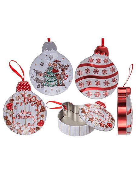 Χριστουγεννιάτικο Διακοσμητικό Κουτί "Στολίδι" μεταλλικό 14x11x4εκ. κοκτέηλ 3 σχέδια