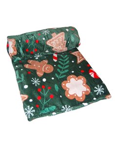 Xριστουγεννιάτικη κουβέρτα fleece, πράσινη μονή 150x200εκ.