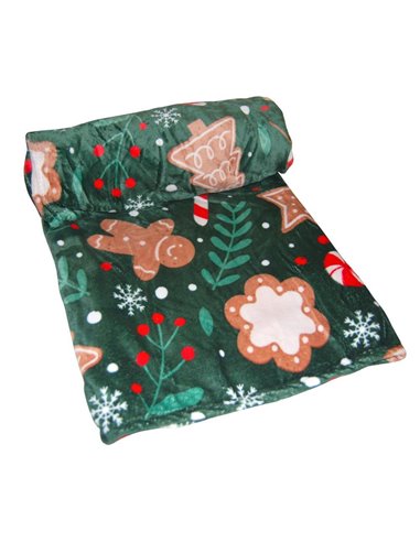 Xριστουγεννιάτικη κουβέρτα fleece, πράσινη μονή 150x200εκ.
