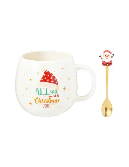 Κούπα 550ml με κουτάλι Christmas Coffee πορσελάνη