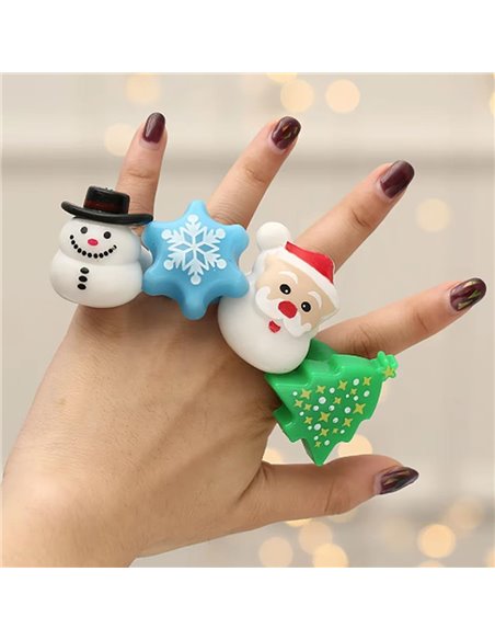 Δαχτυλίδι χριστουγεννιάτικο φωτιζόμενο 4x4εκ. 6 σχέδια κοκτέηλ