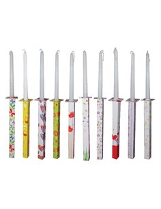 Λαμπάδα διακοσμημένη λευκή με κηροστάτη 44εκ.