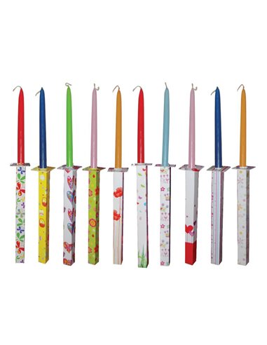 Λαμπάδα διακοσμημένη χρωματιστή με κηροστάτη 44εκ.