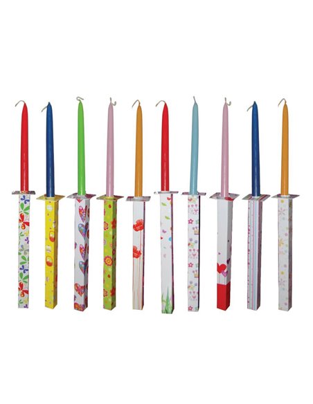 Λαμπάδα διακοσμημένη χρωματιστή με κηροστάτη 44εκ.