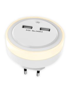 SONORA RING LIGHT USB NIGHT LIGHT WITH 2 USB PORTS, LIGHT SENSOR AND SWITCH